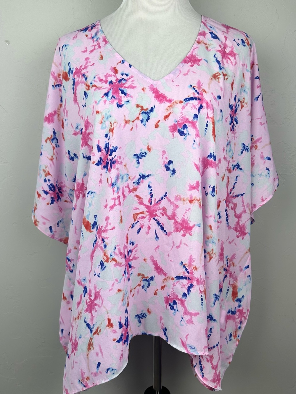 Buddy Love North-84 Pink Abstract Kimono Sleeve V-Neck Blouse Size S